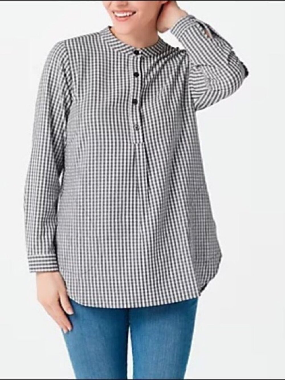 Joan Rivers Textured Check Pullover Long-Sleeve Blouse